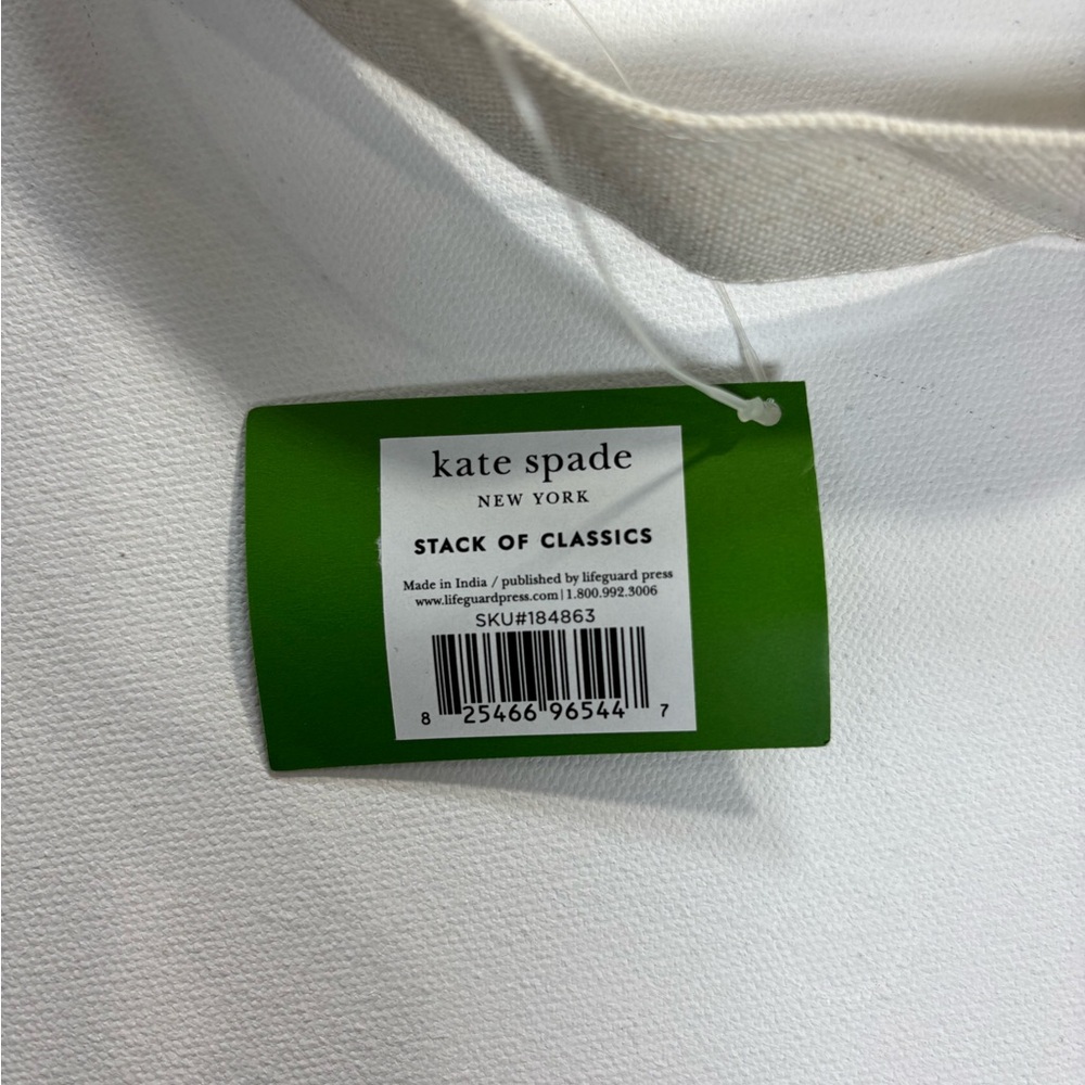 kate spade Cream Canvas Tote with Pink, Navy and Green Book Stack Print - Picture 4 of 4